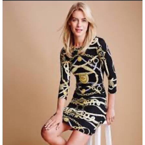 J. McLaughlin Sophia Dress Knee Length Gold Chesire Pattern size Medium‎ - Picture 1 of 9